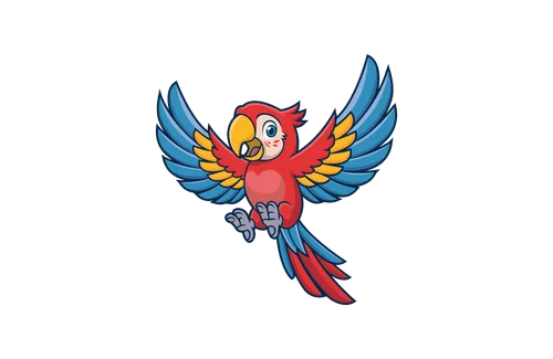 Polly the parrot mascot with wings spread